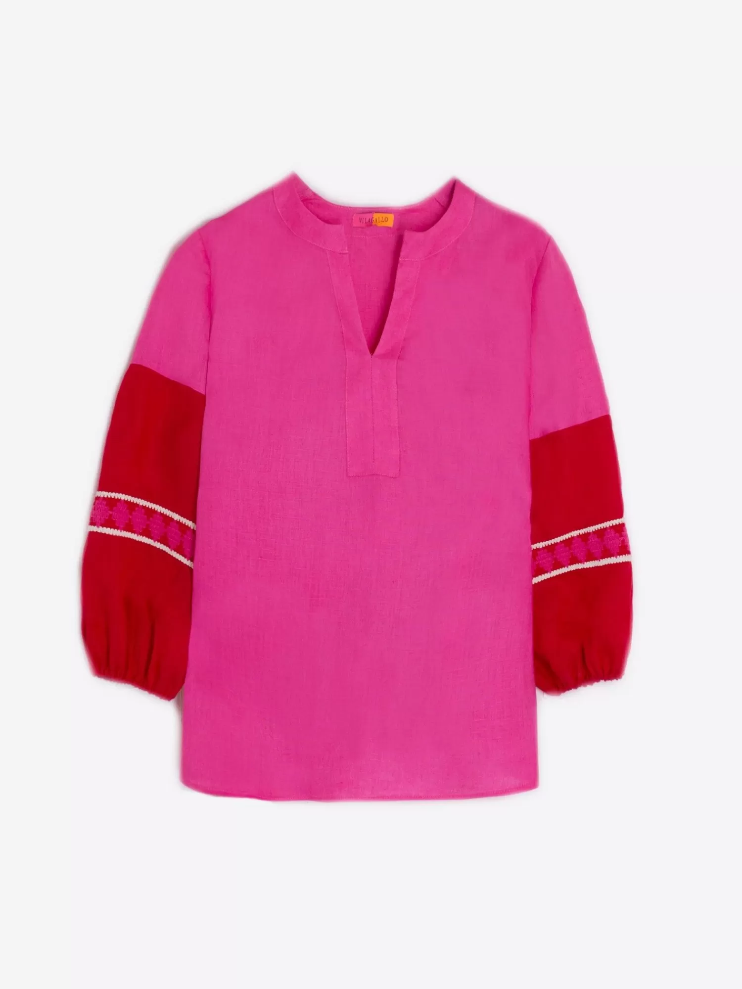 Mujer Vilagallo Camisa 100% Lino Bicolor Manga Abullonada