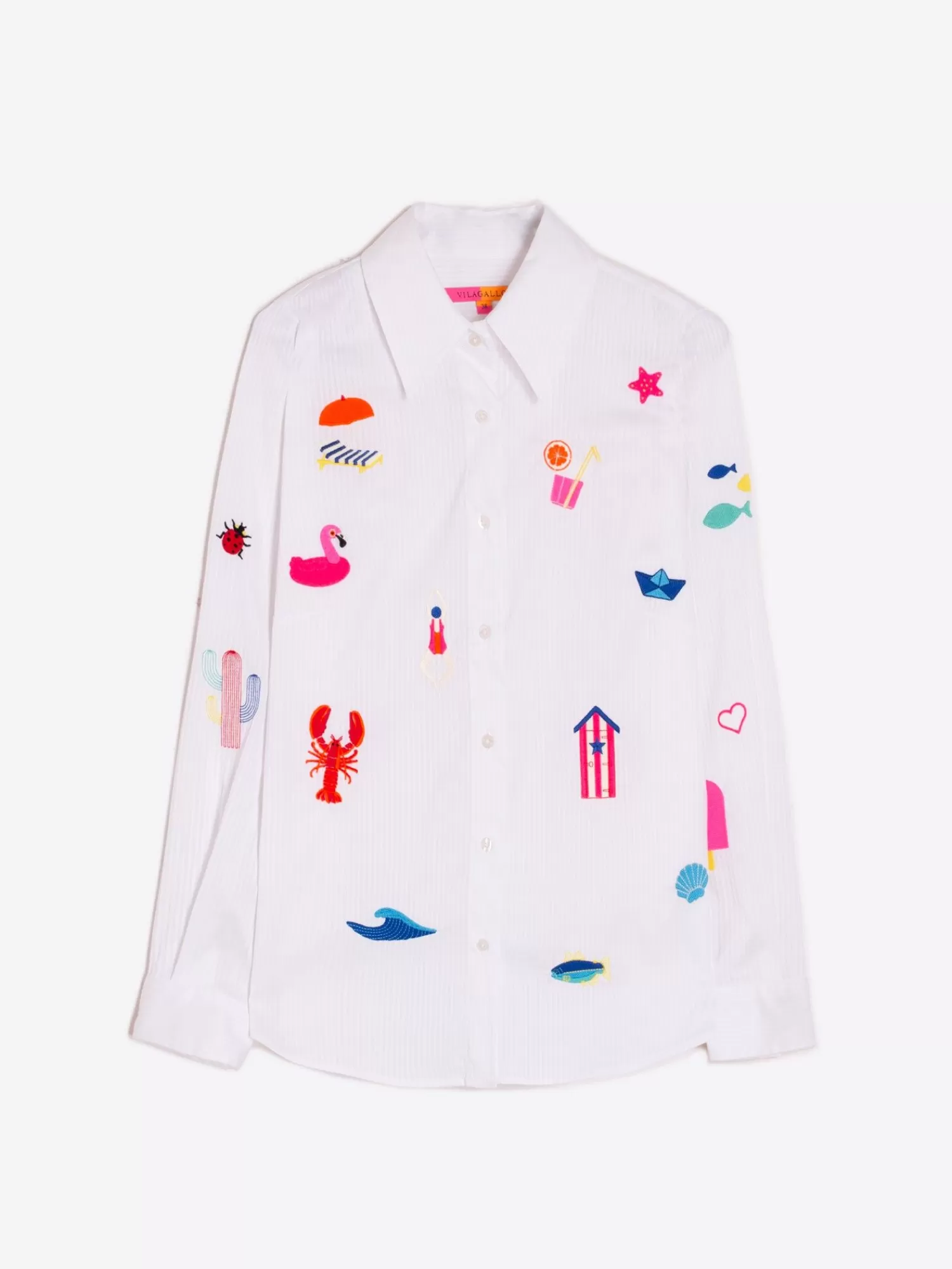 Mujer Vilagallo Camisa Bordada Algodon Rayas Blanca