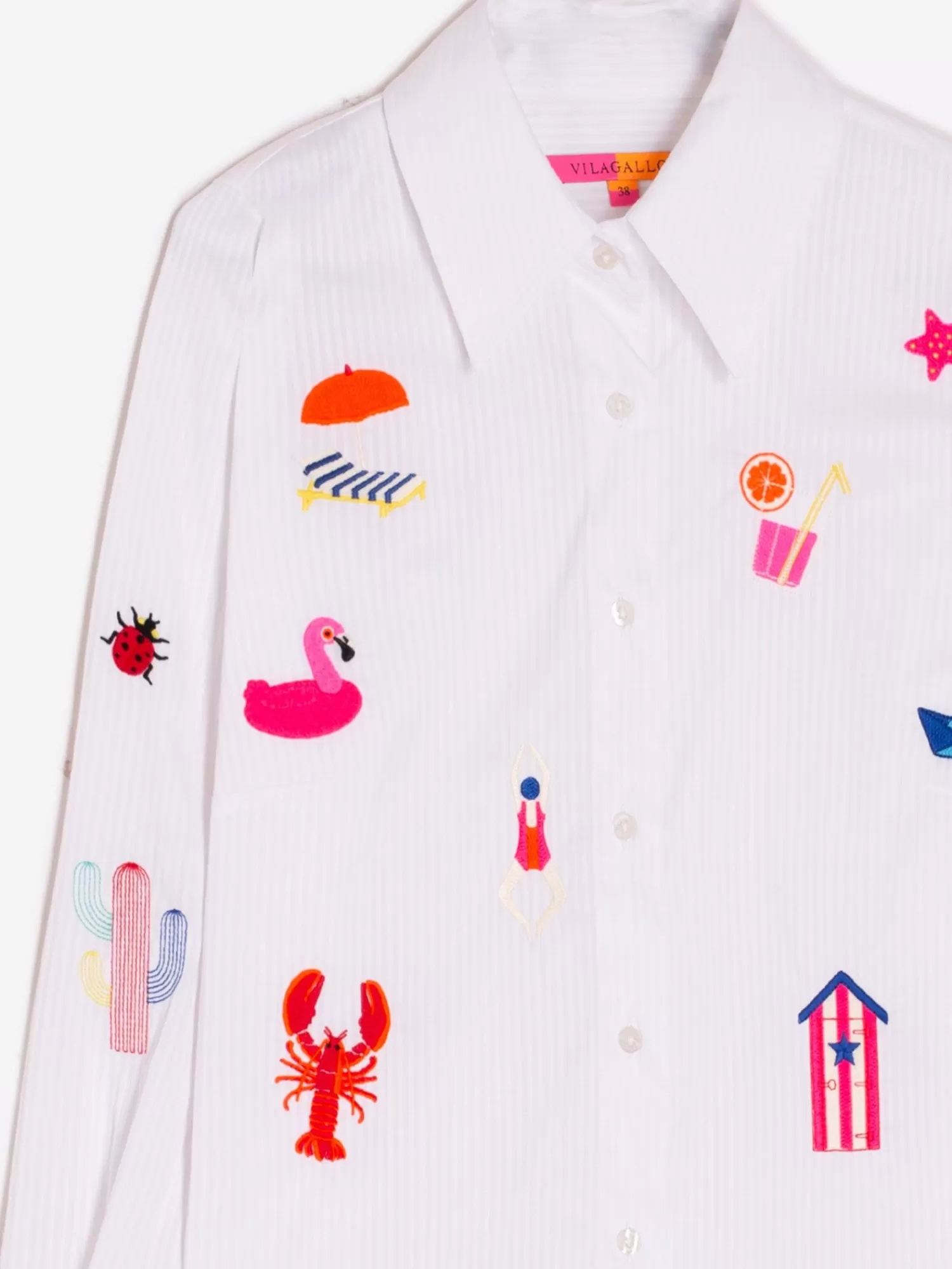 Mujer Vilagallo Camisa Bordada Algodon Rayas Blanca