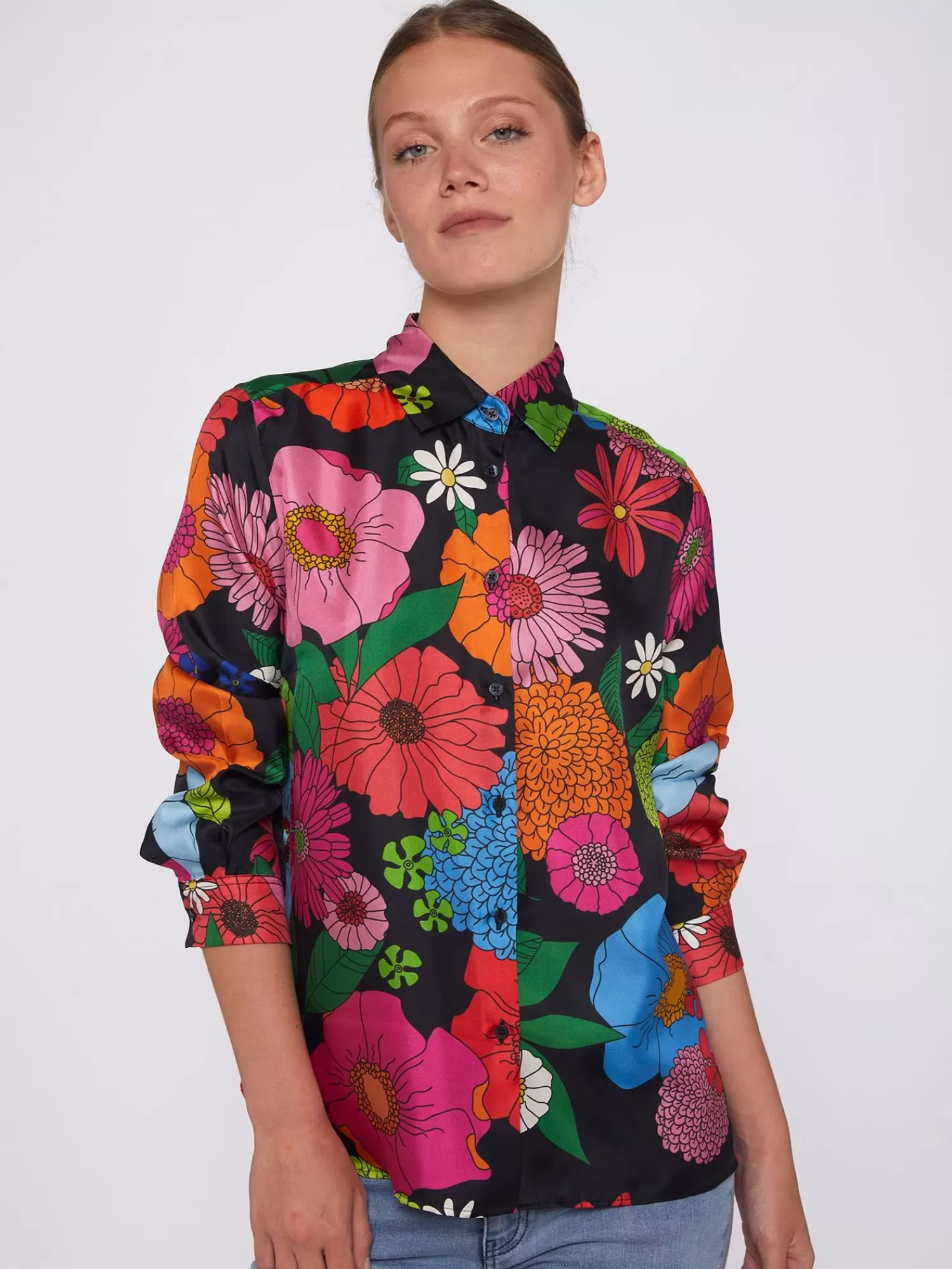 Mujer Vilagallo Camisa De Seda Maxi Flowers
