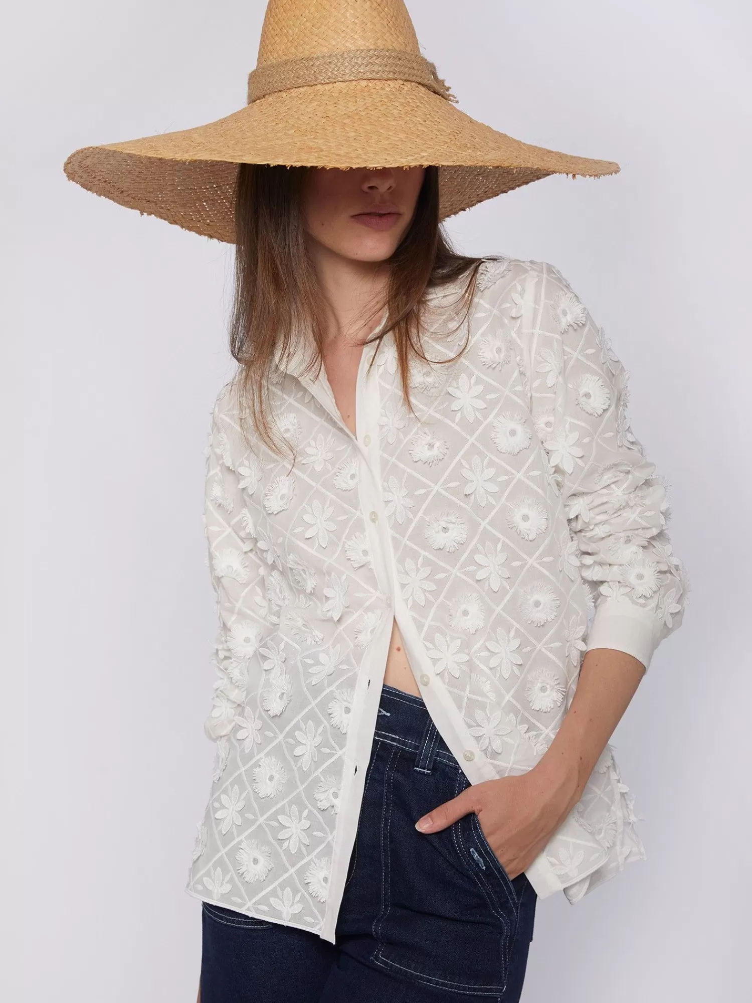 Mujer Vilagallo Camisa Flores Bordadas