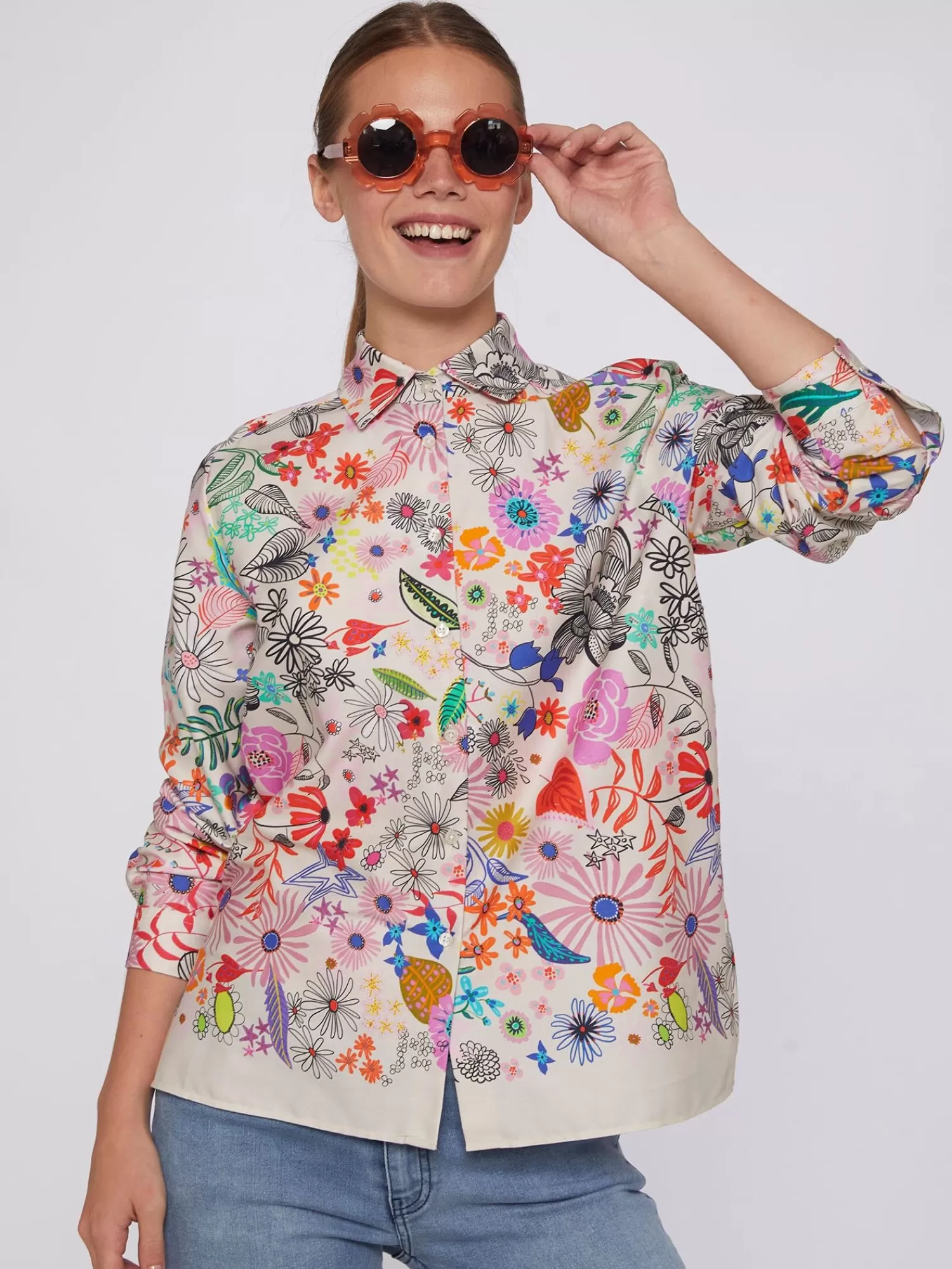 Mujer Vilagallo Camisa Flores Pintadas