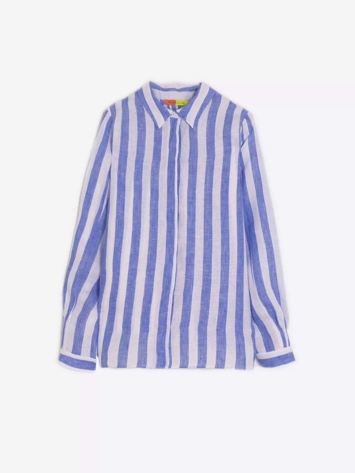 Mujer Vilagallo Camisa Ginger Pure Linen Stripe Navy