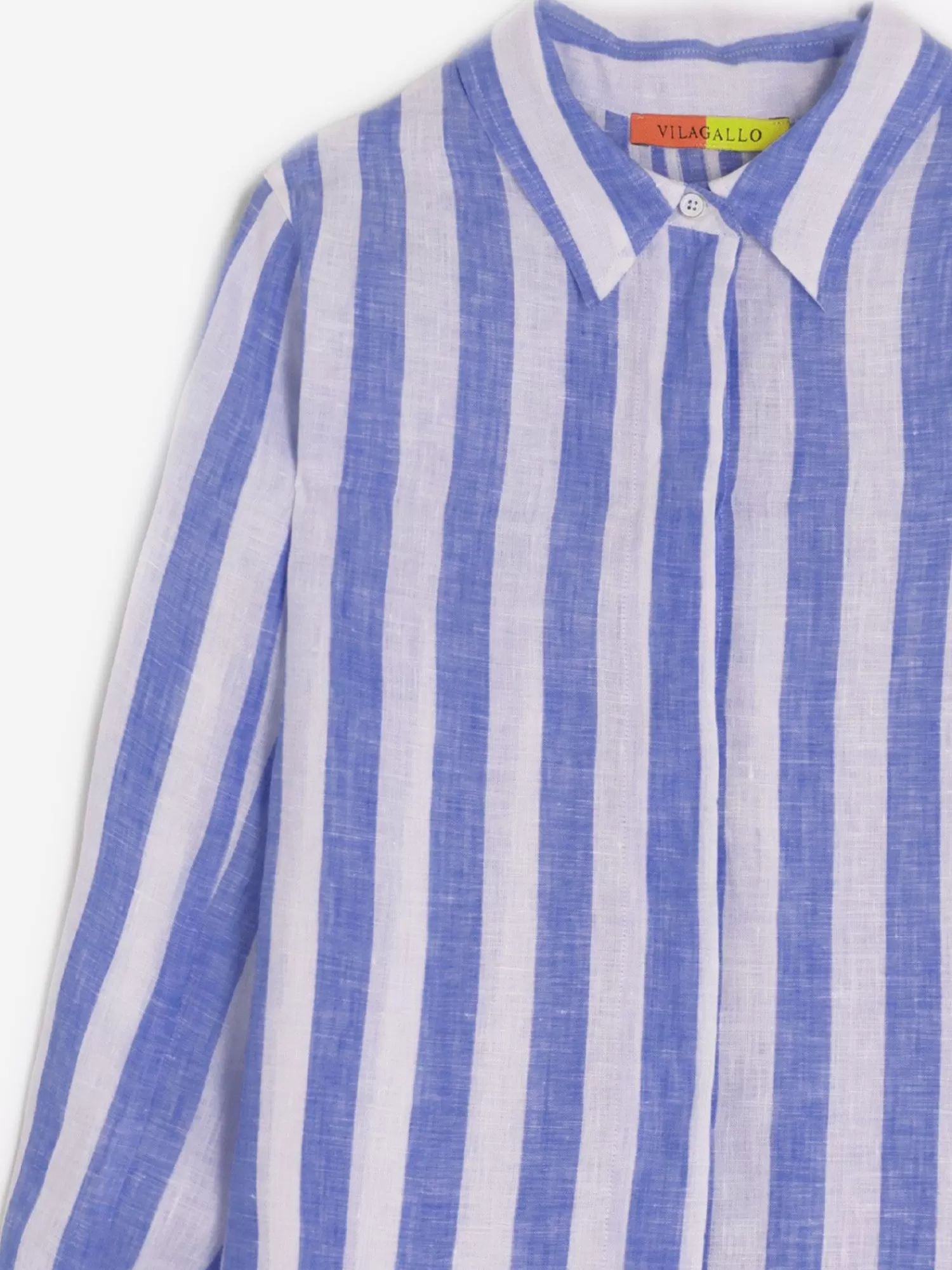 Mujer Vilagallo Camisa Ginger Pure Linen Stripe Navy