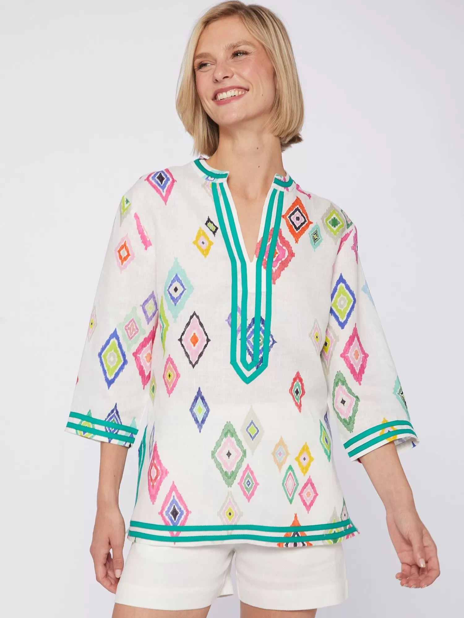 Mujer Vilagallo Camisa Kaftan Estampado Ikat 100% Lino
