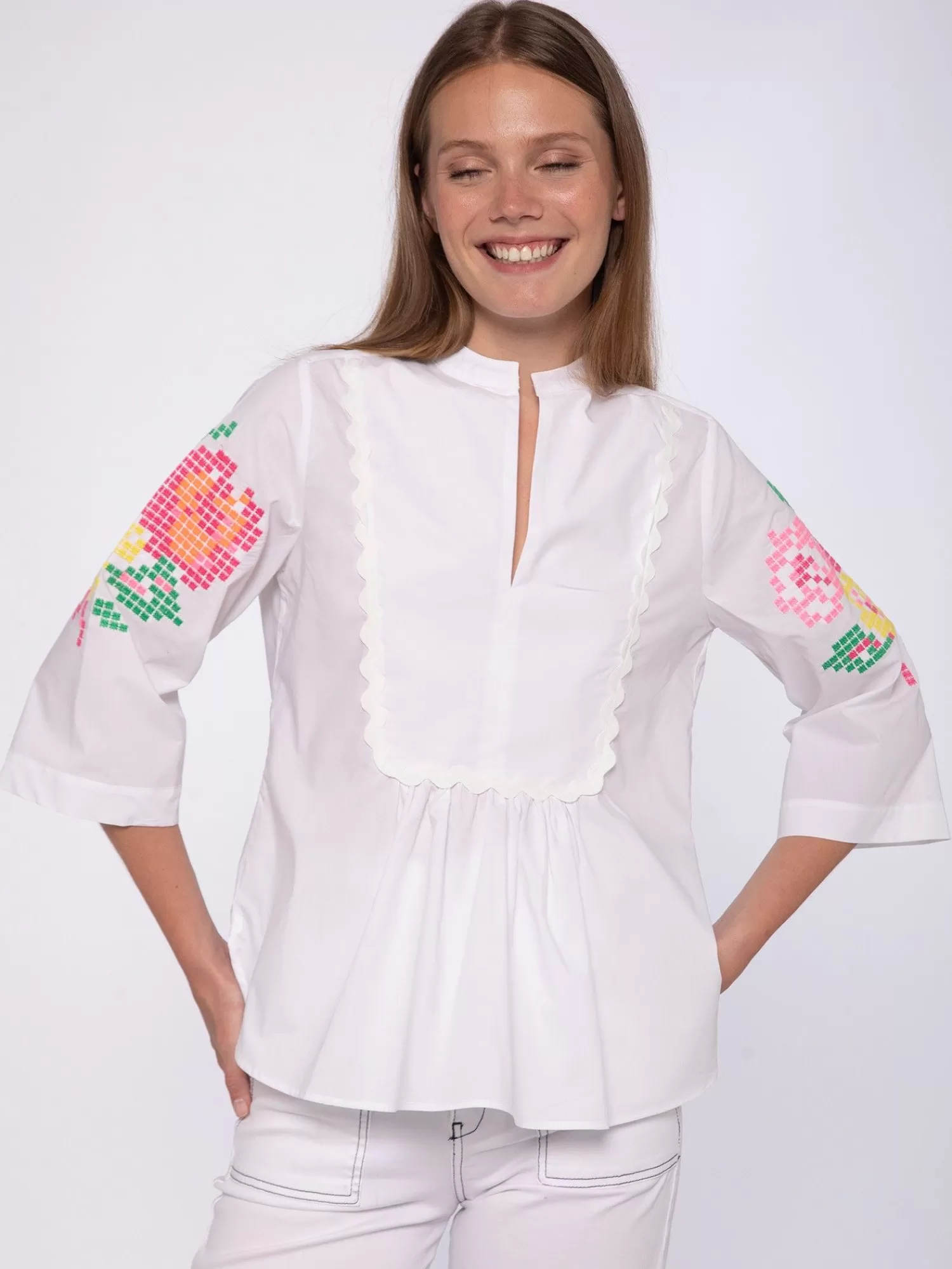 Mujer Vilagallo Camisa Mangas Bordadas Punto De Cruz