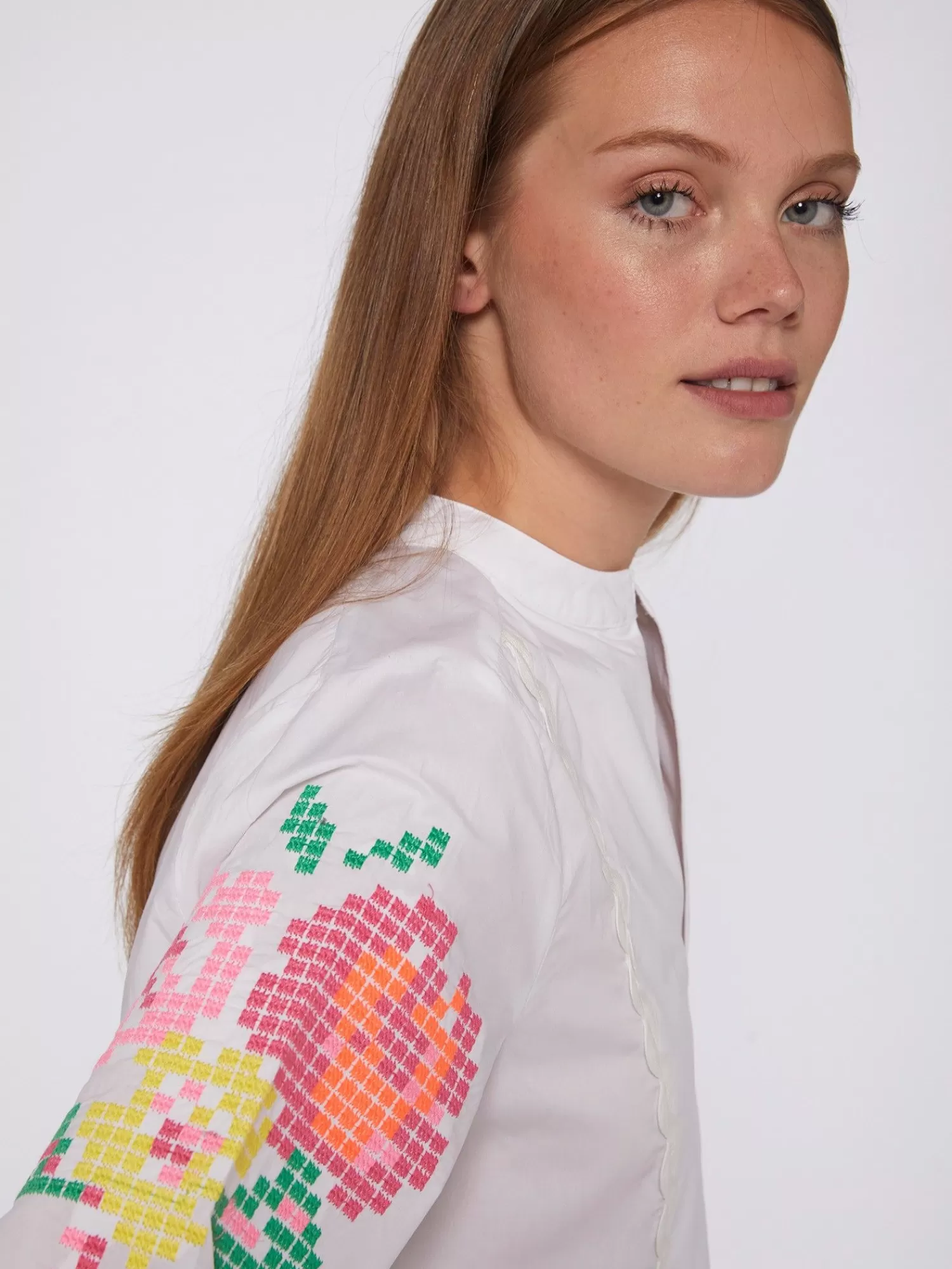 Mujer Vilagallo Camisa Mangas Bordadas Punto De Cruz