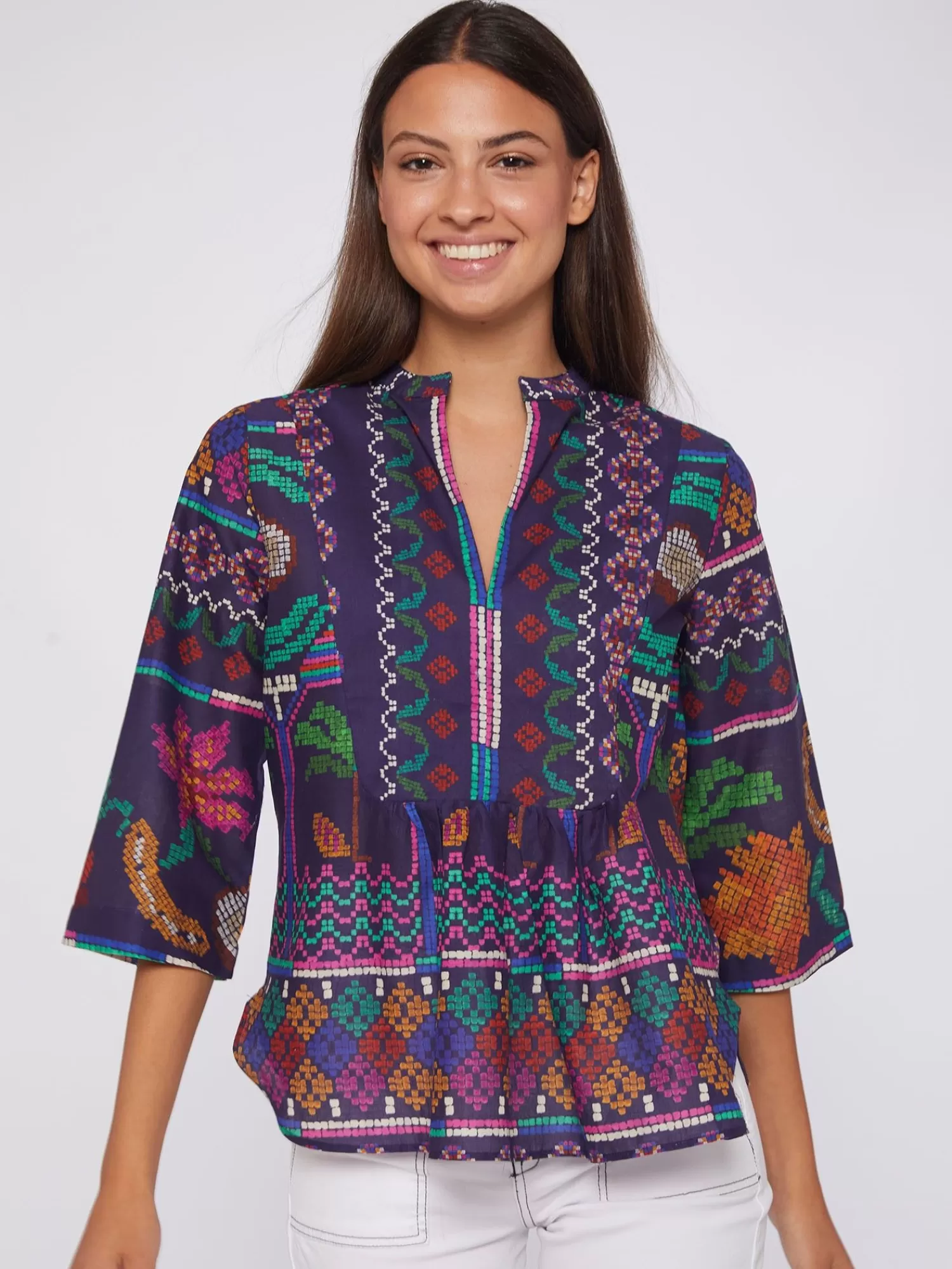 Mujer Vilagallo Camisa Marino Menorca Cross Stitch Print