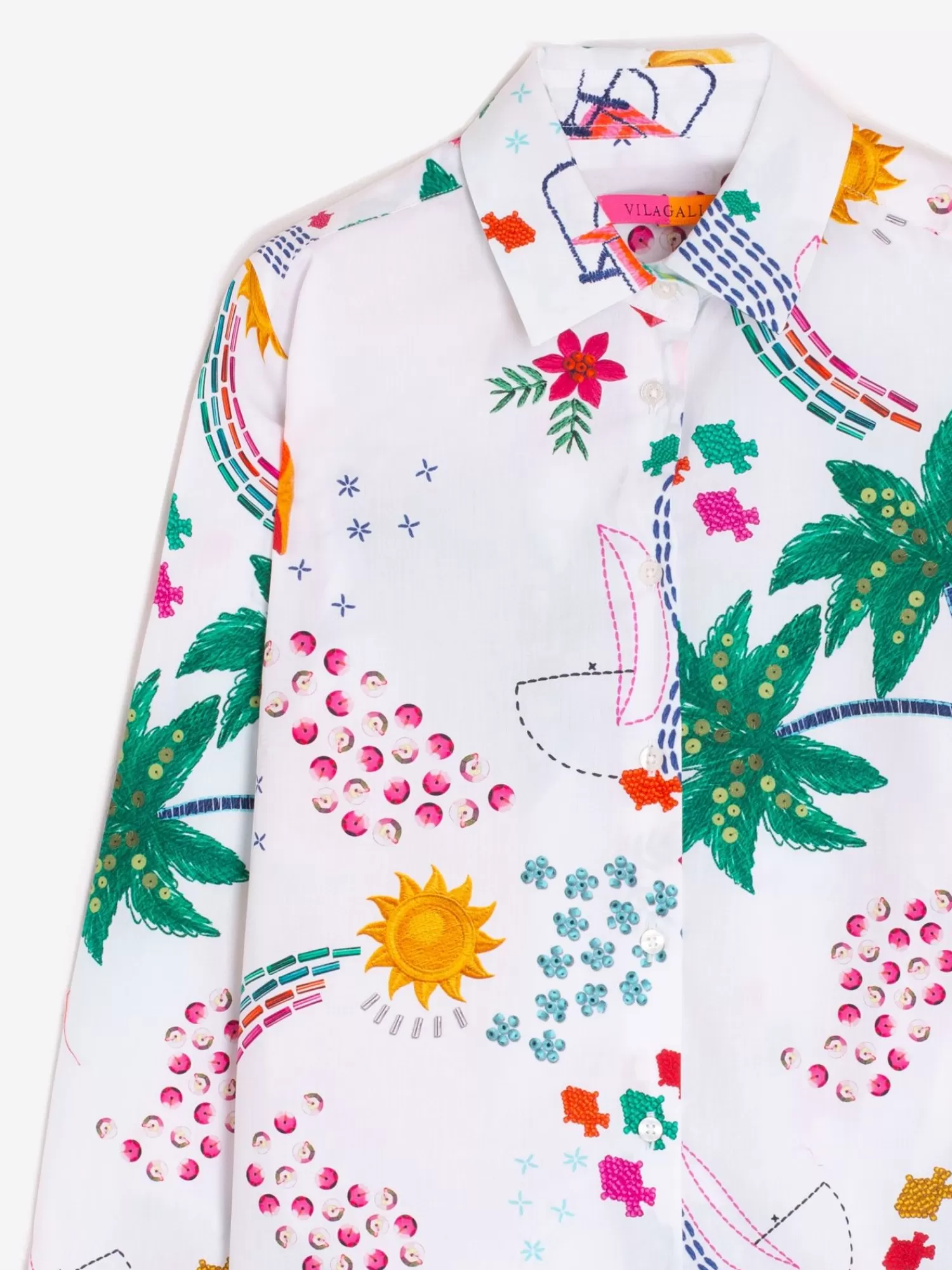 Mujer Vilagallo Camisa Popelin Estampado Tropical