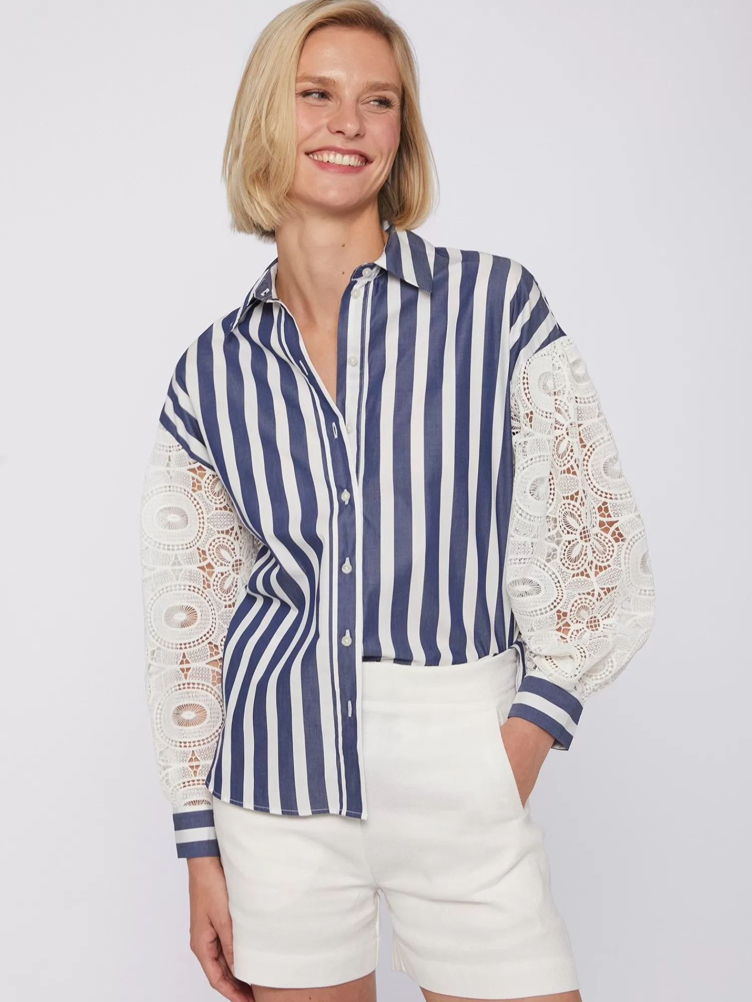 Mujer Vilagallo Camisa Rayas Mangas Guipour