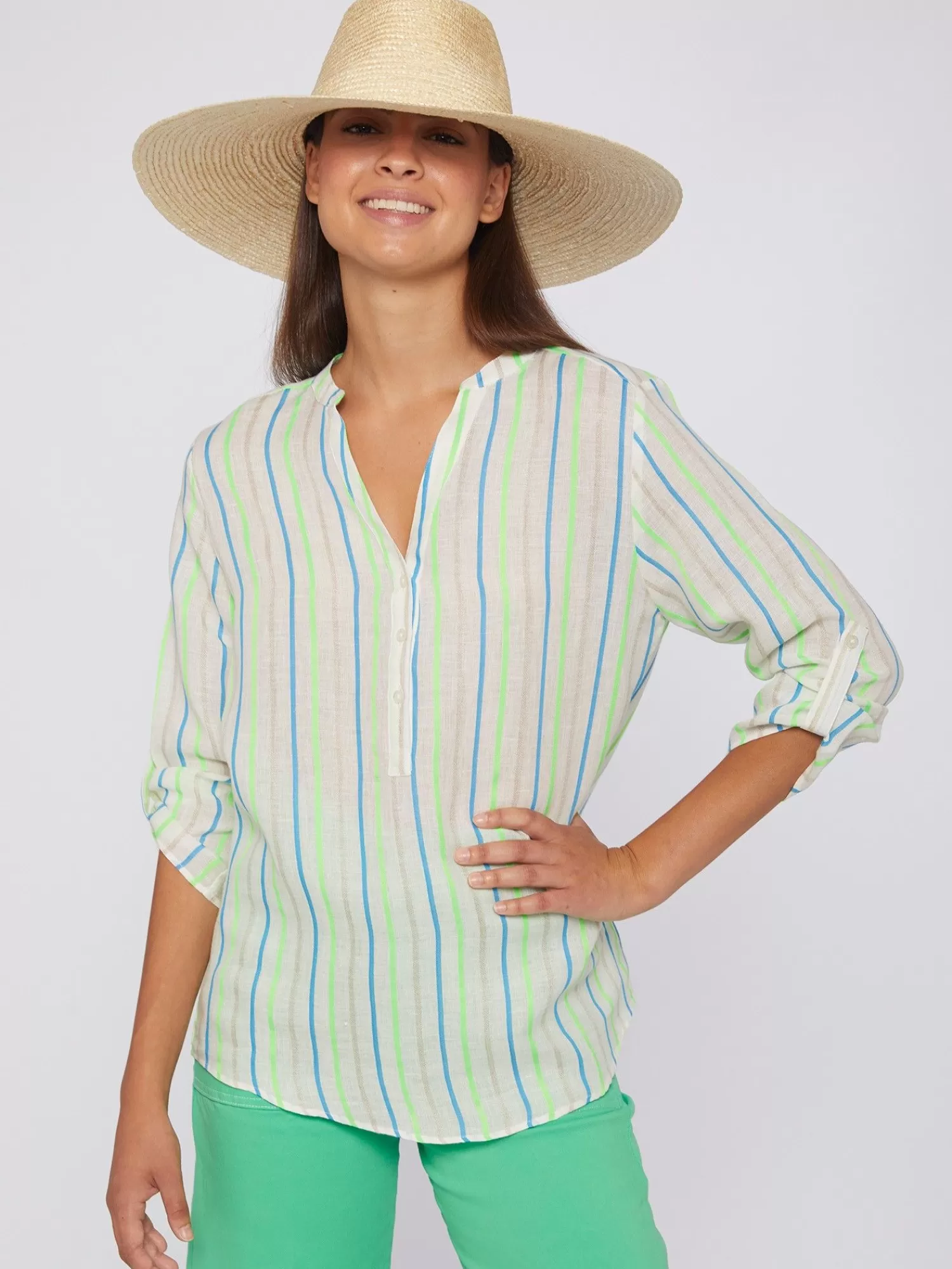 Mujer Vilagallo Camisa Rayas Neon Azul Verde