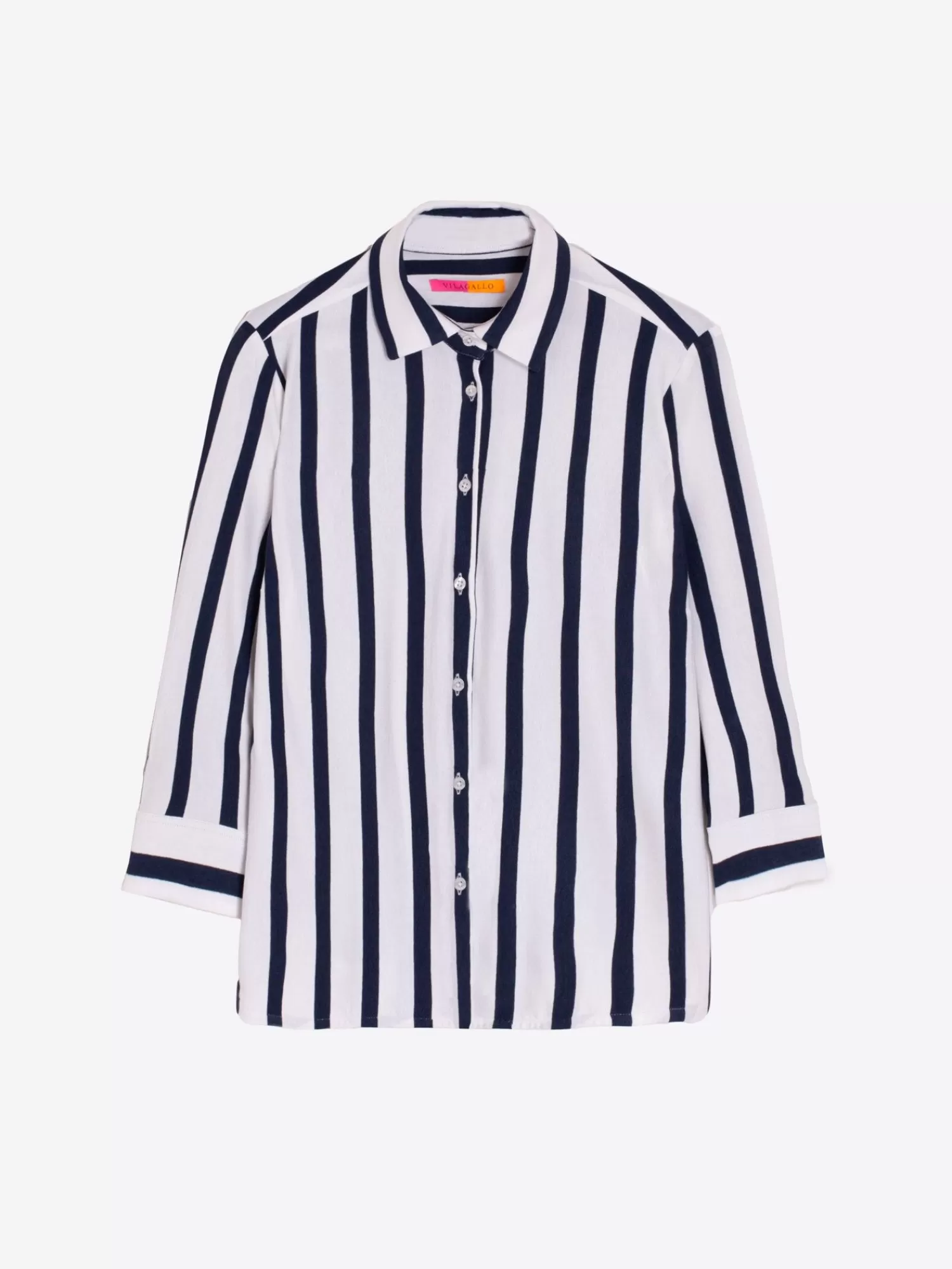Mujer Vilagallo Camisa Sara Ecru Navy Stripe Knit