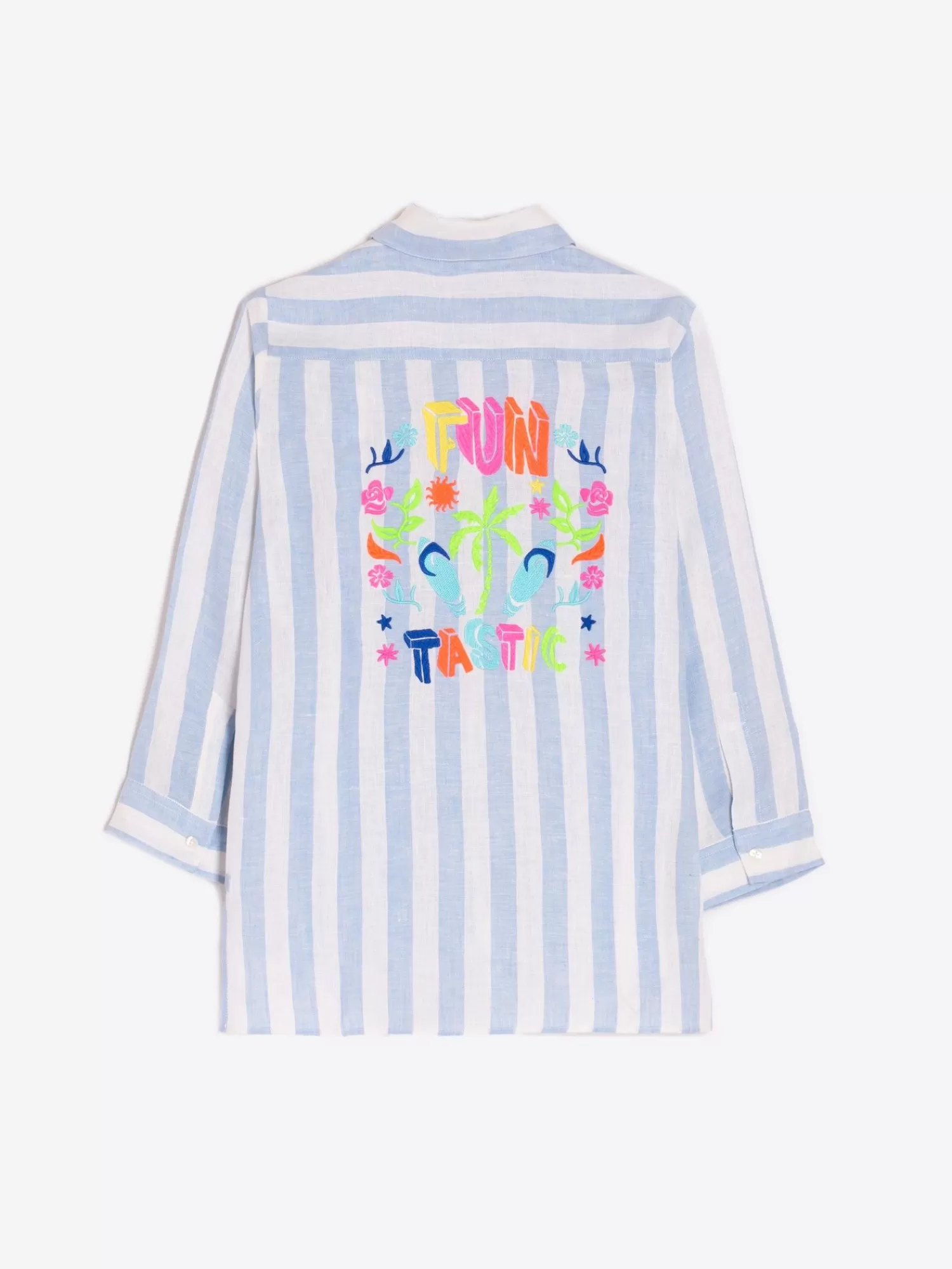 Mujer Vilagallo Camisa Sara Emb Blue Linen Stripe L