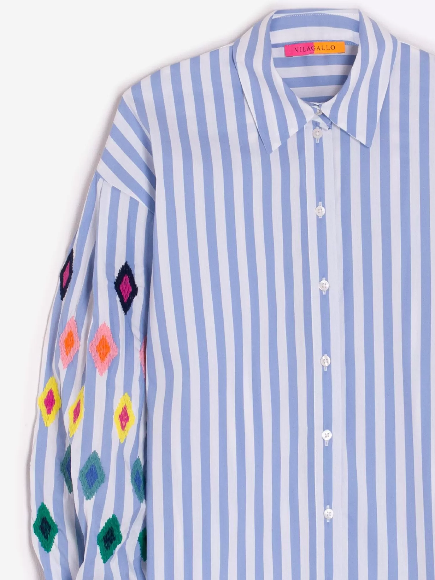 Mujer Vilagallo Camisa Vernen Emb Light Blue Stripe