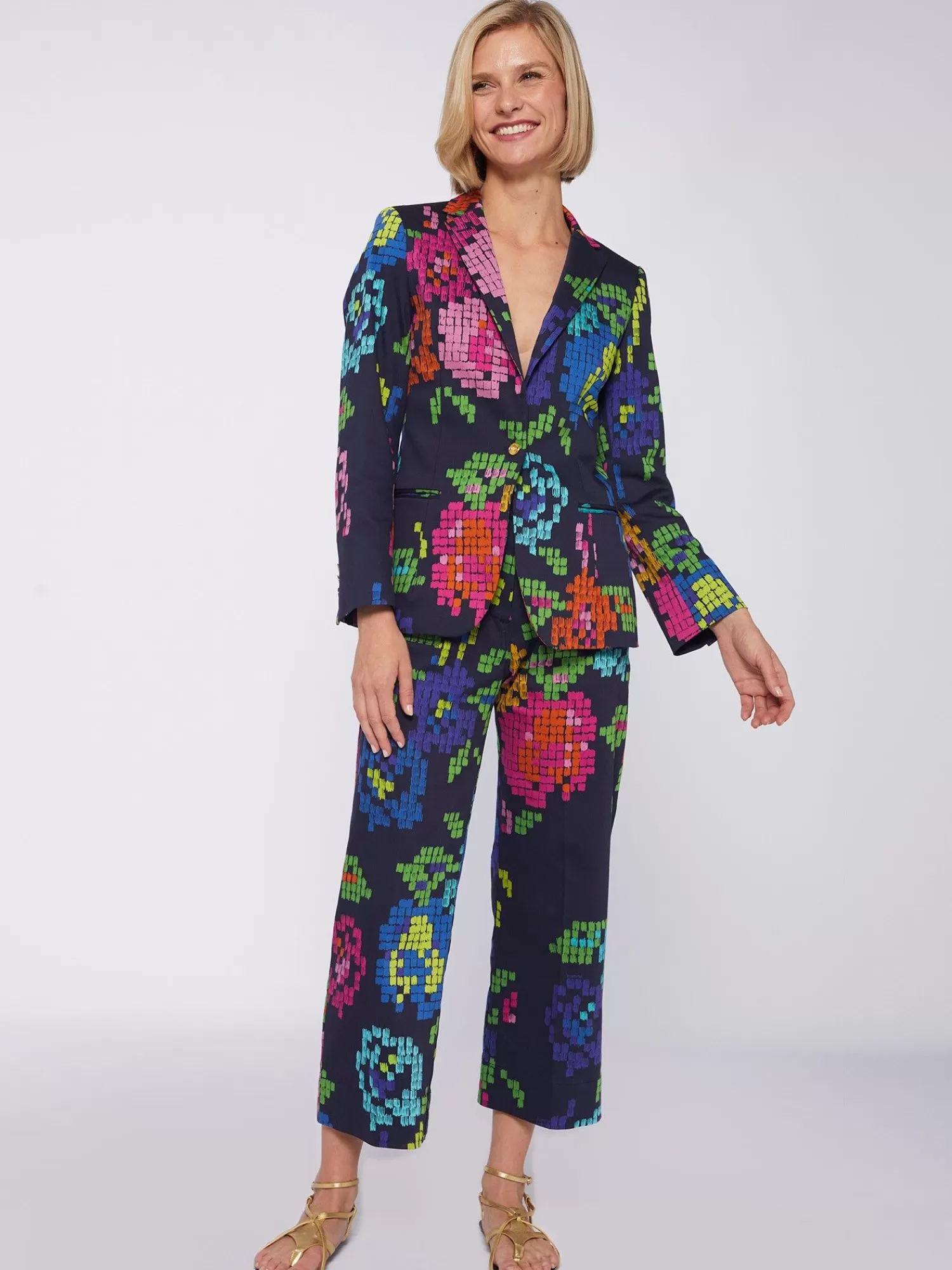 Mujer Vilagallo Pantalon Estampado Punto De Cruz