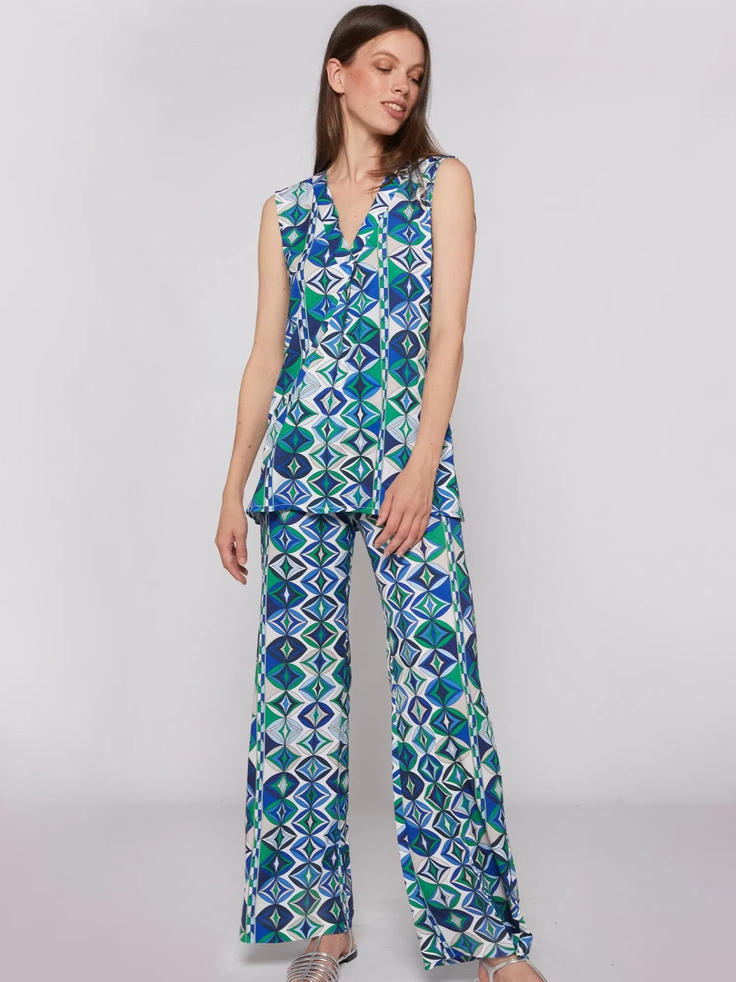 Mujer Vilagallo Pantalon Venus Punto Estampado Geometrico
