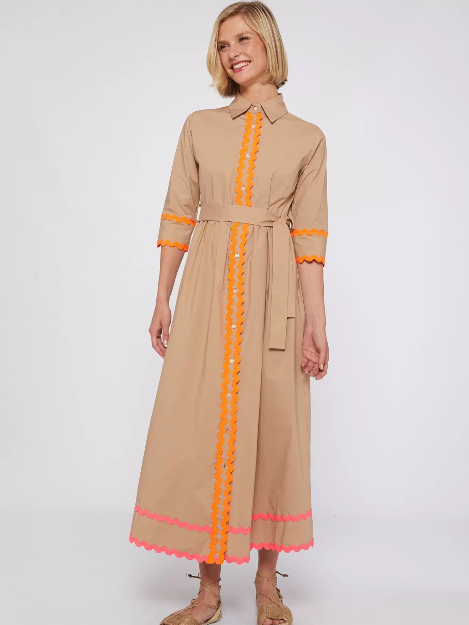 Mujer Vilagallo Vestido Camisero Popelin Beige