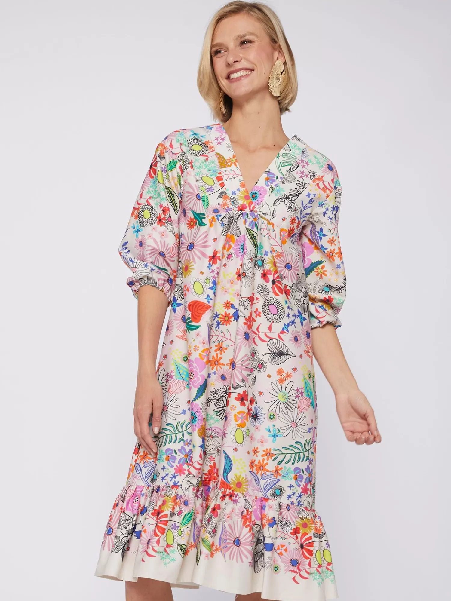 Mujer Vilagallo Vestido Fabrizia Hand Painted Flowers