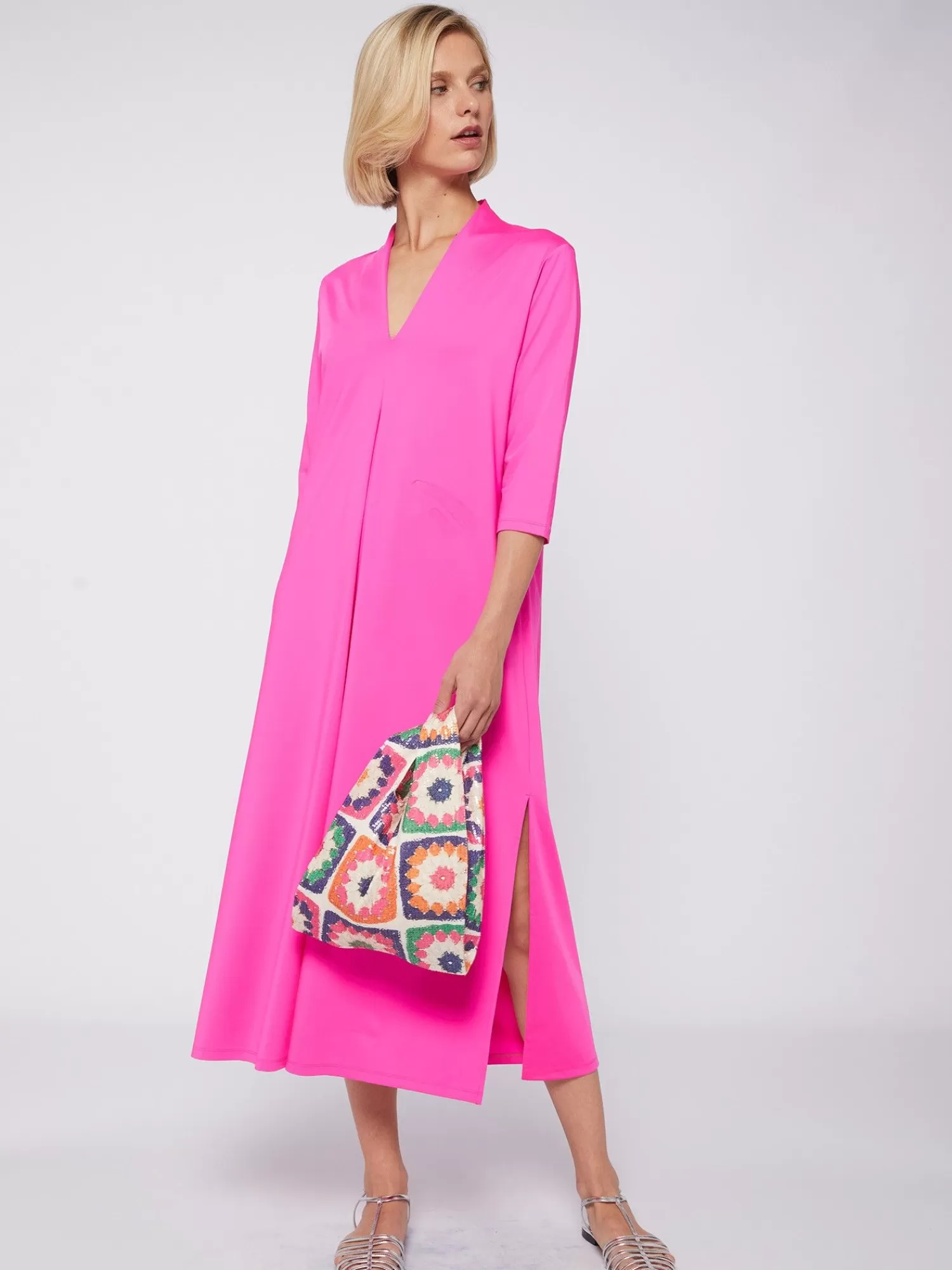 Mujer Vilagallo Vestido Punto Elastico Rosa Fluor