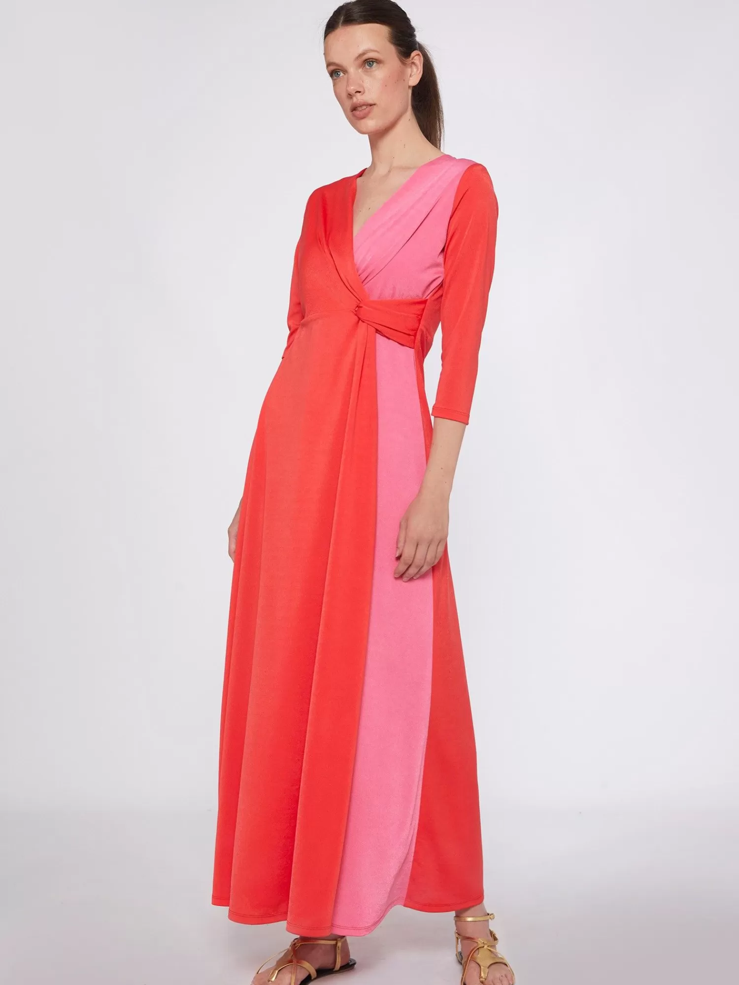 Mujer Vilagallo Vestido Punto Largo Satinado Bicolor
