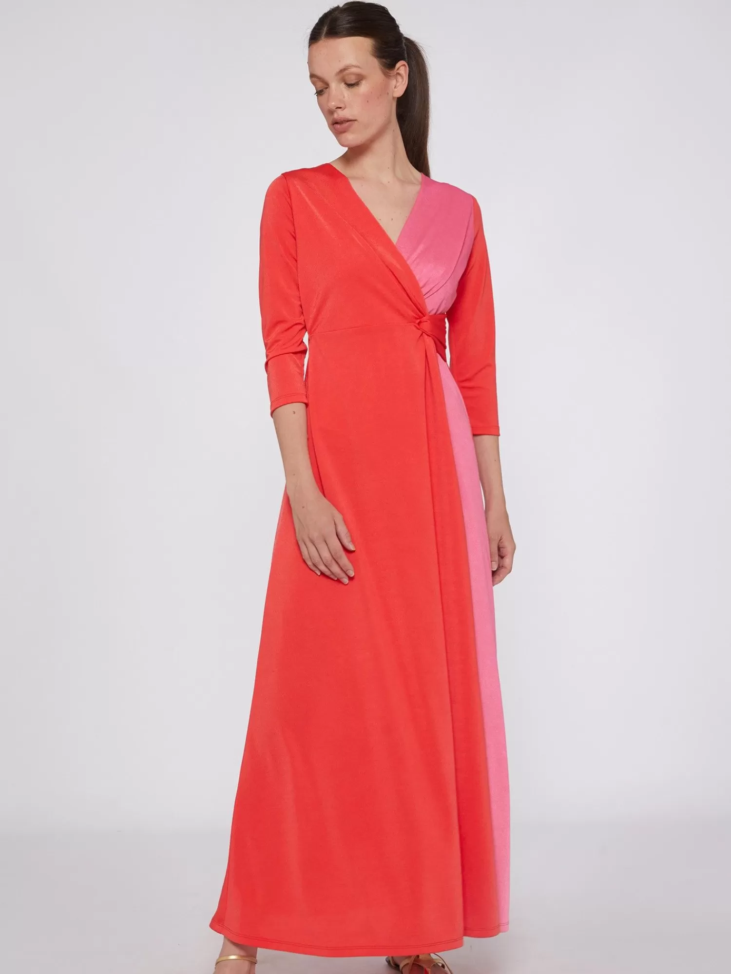 Mujer Vilagallo Vestido Punto Largo Satinado Bicolor