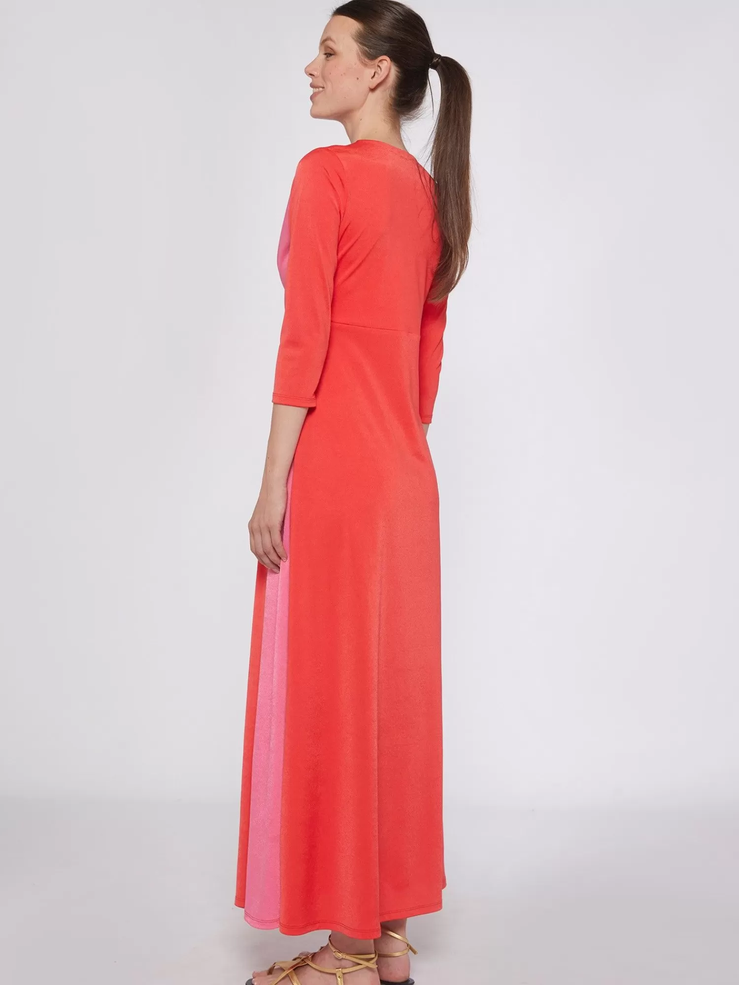 Mujer Vilagallo Vestido Punto Largo Satinado Bicolor