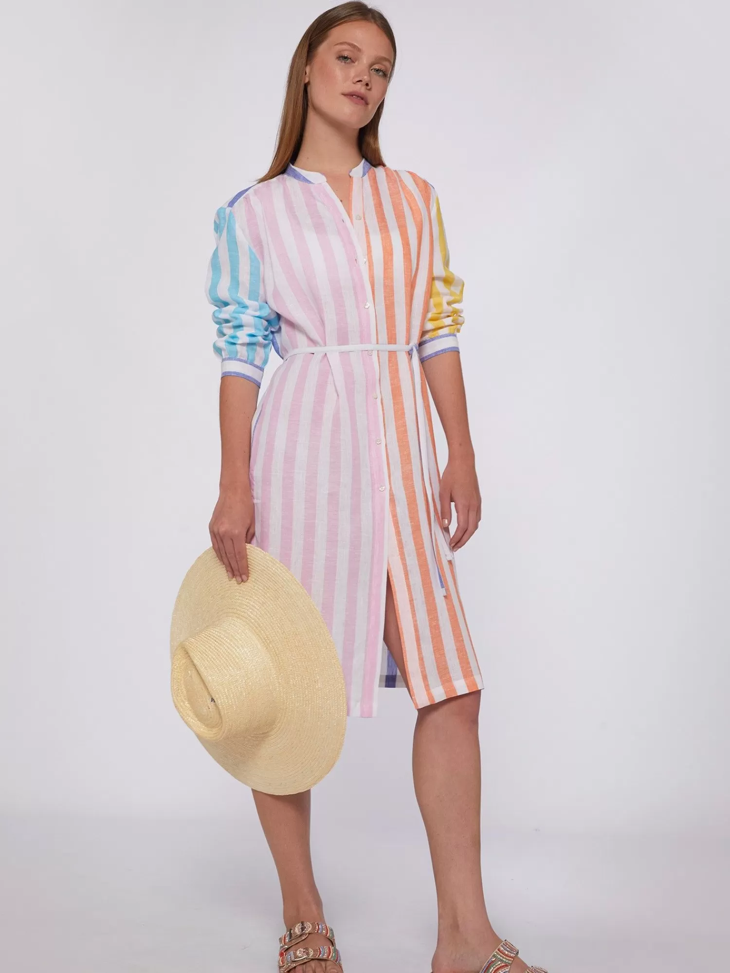 Mujer Vilagallo Vestido Rayas Bordado Contraste