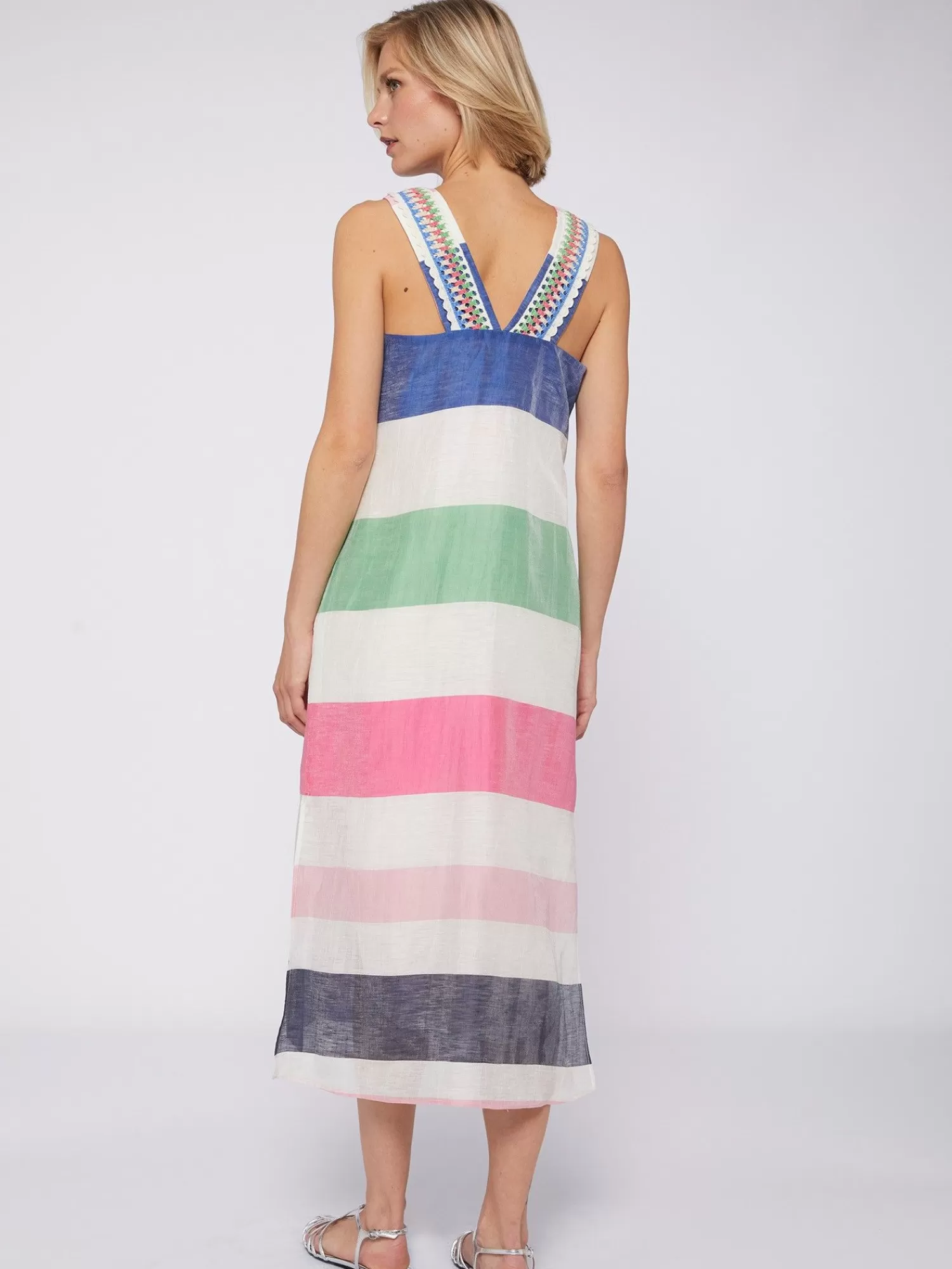 Mujer Vilagallo Vestido Tirantes Lino Maxi Rayas