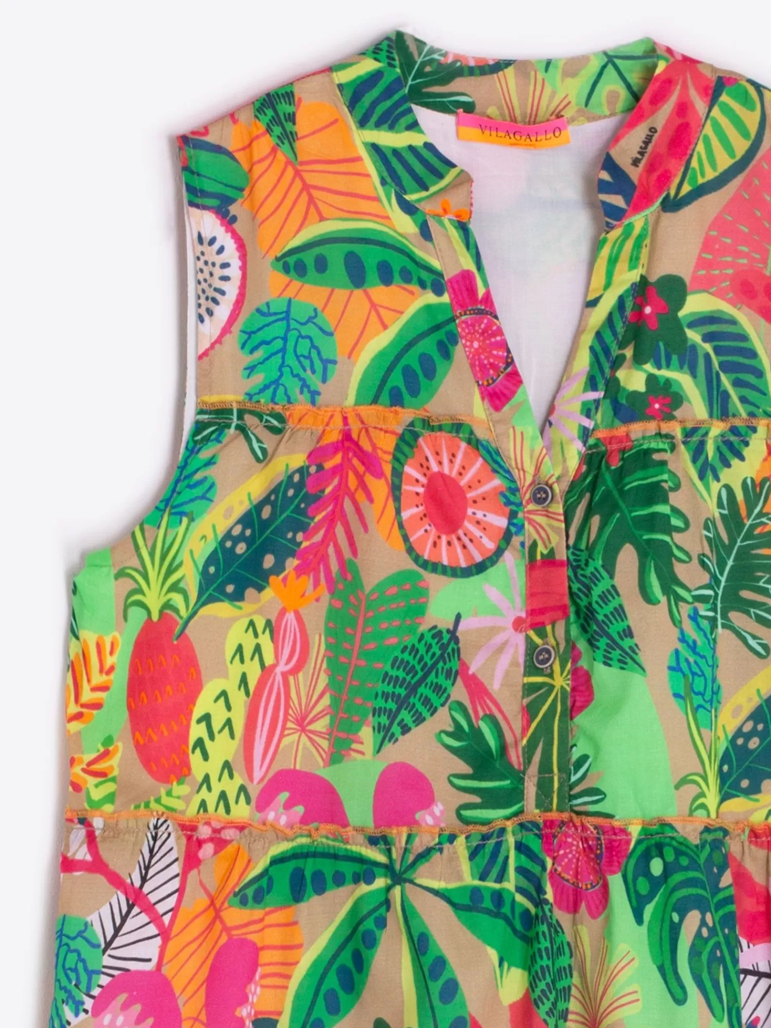 Mujer Vilagallo Vestido Volantes Algodon Estampado Tropical