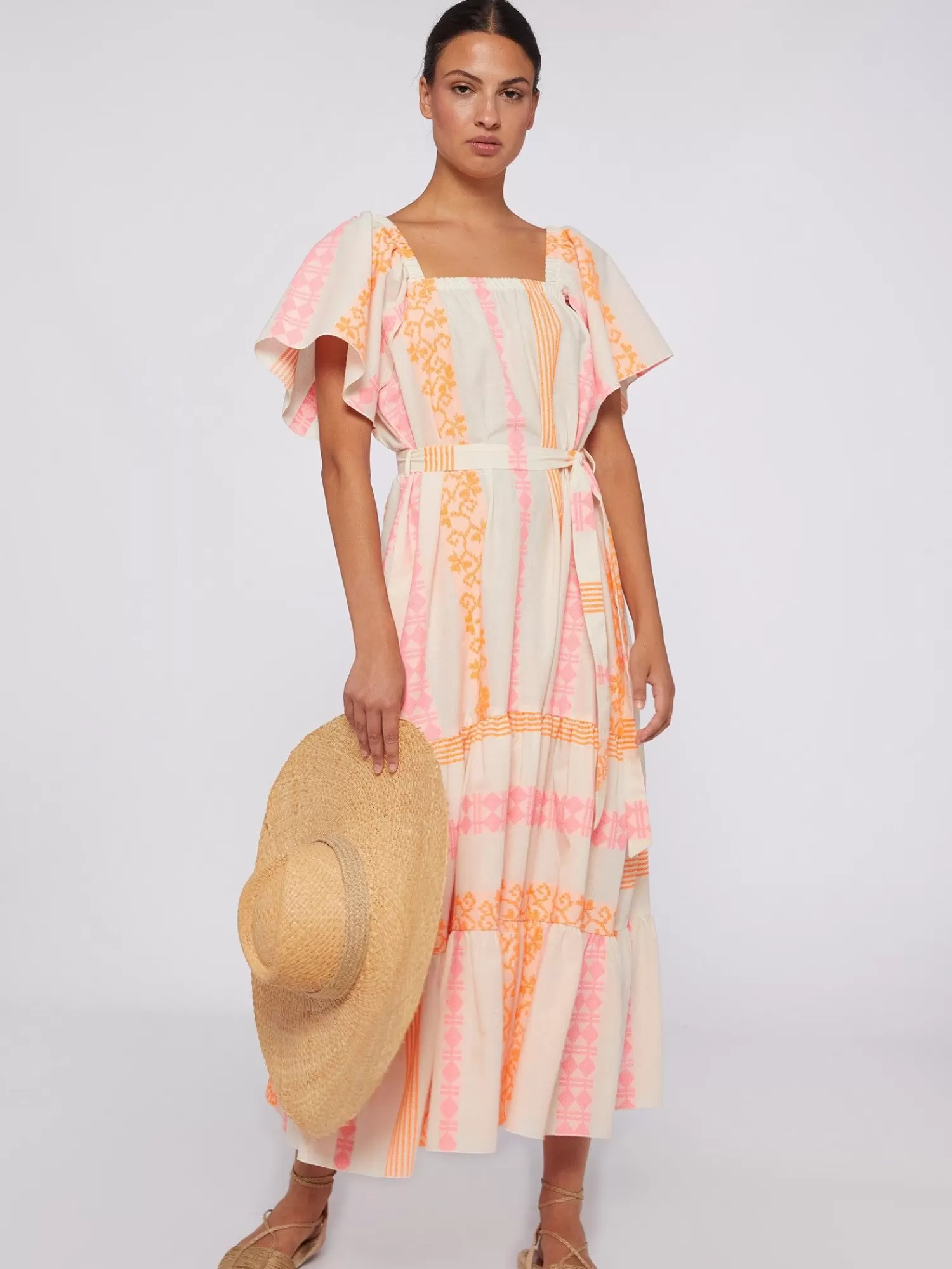 Mujer Vilagallo Vestido Volantes Jacquard Fluor