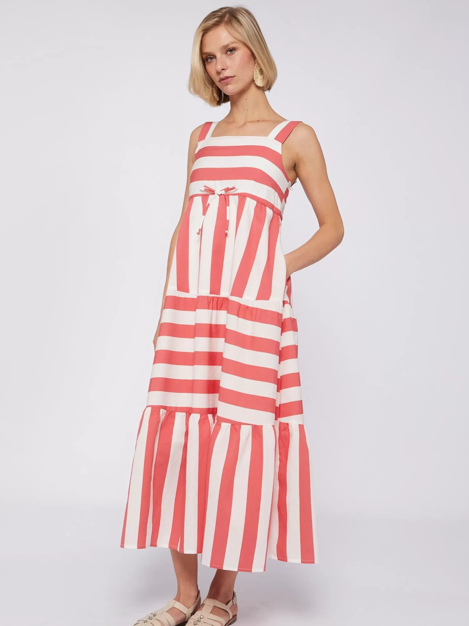Mujer Vilagallo Vestido Volantes Rayas Coral