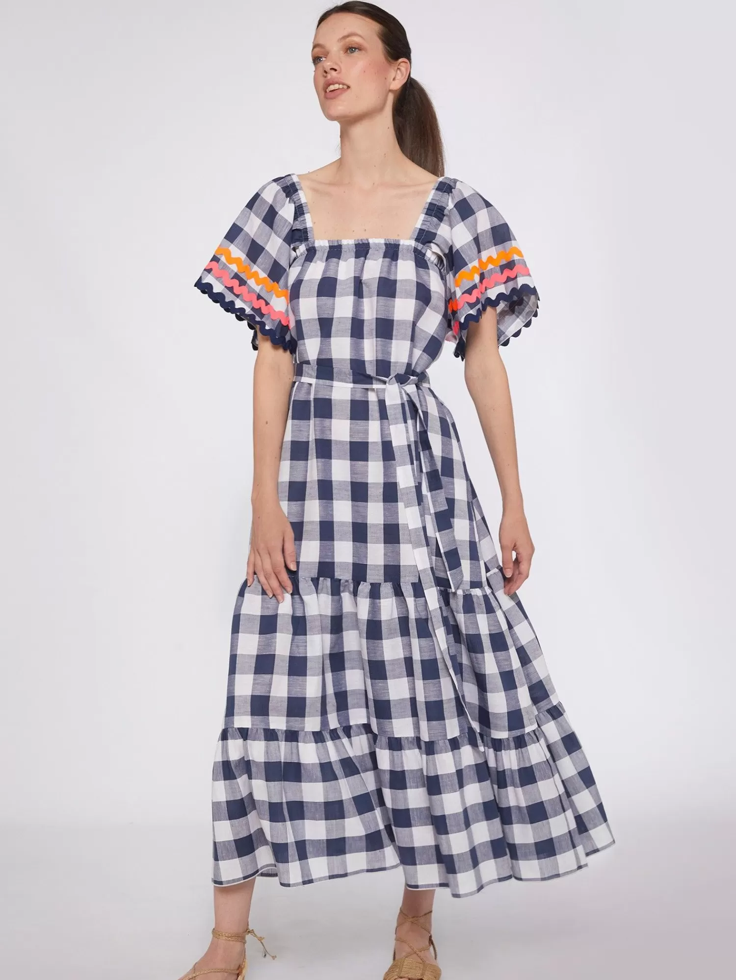 Mujer Vilagallo Vestido Volantes Vichy Navy